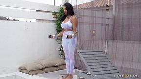 Busty Latina babe slides on big cock with her soaking pussy