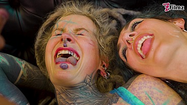 Two tattoed sluts in anal and fisting orgy