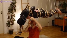 Verified Amateurs - Girl In Leather Catsuit Gets Shibari Energy Tied, Suspended, Nipple Clamps. Real Uncut Play!