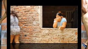 Perverted Stepfather Fucks His Stepdaughter's Ass While His Wife Does the Laundry.