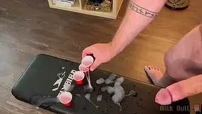 Frat Stepbro Fills Shooter Cups With Over a Dozen Ropes of Cum
