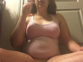 Chubby Babe Smoking White Filter 100 and Jiggling Big Belly Big Perky Tits