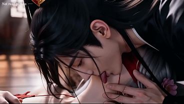 Chinese beauty gets a tasty AI-generated blowjob in red attire