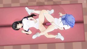 Two Lesbian Students in Tracksuit Cum From One Dildo in the Locker Room