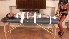 Bikini Clad Charlie Royce Squirms Pathetically Pinned And Wrapped In Plastic!