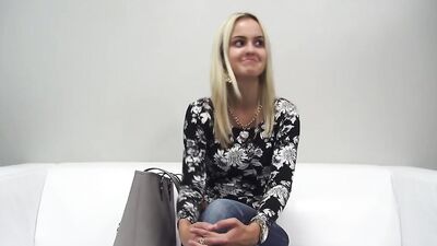 Veronika gets naked at porn casting and jumps on a hard cock