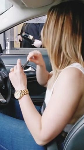 Nipslip dare in public at the drive thru - Nipple slip flashing