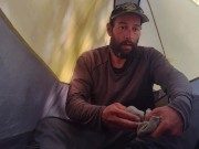 Stripping off all of my dirty sweaty clothes in my tent