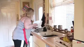 Big natural breasted BBW wife sucks cock in kitchen POV