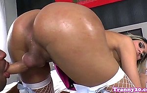 Busty tgirl amateur gets jizzed in mouth