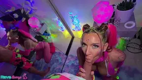 Kyla J Takes Richard Glaze's Tongue Deep In A Neon Rave Ritual!