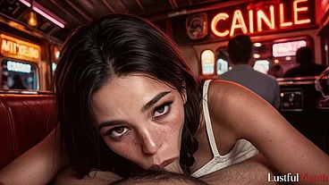 My girlfriend dreamed of going to America. I made her dream come true; we went to all the old American diners, and at each one, she gave me a blowjob. [AI]