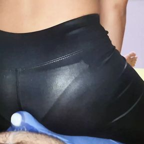 Dry humping in a full leather outfit, leather leggings, ass job cum in pants