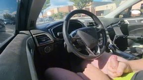 cum in car at the store in shorts