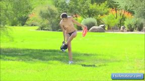 Teen cutie explores public masturbation with toys and vibrator