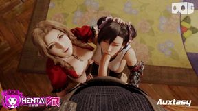 VR Threesome With Tifa & Aerith – Deepthroating Natural Tits & Moans