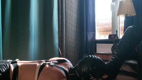 Caged Boot Worship: Leather Goddess Inanna Justice Teases Her Frustrated Chastity Pet