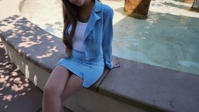 Blue Business Suit In a Fountain