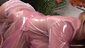 Blonde chick wears a raincoat while getting her cunt smashed