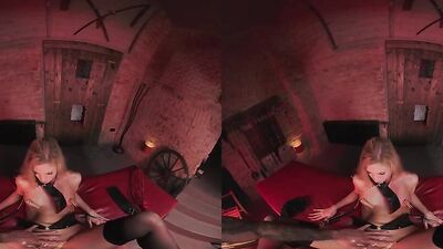 Naughty blonde is riding a hard cock in this hot VR