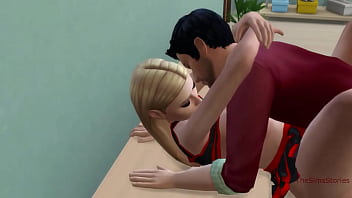 The teacher seduces the student while studying, fucks her on the desk, Sims