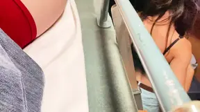 Strangers' biggest tits and handjob on the train