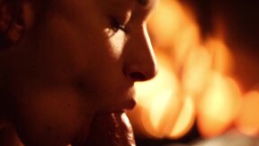 Fiery and sinful acts next to the fireplace for a couple