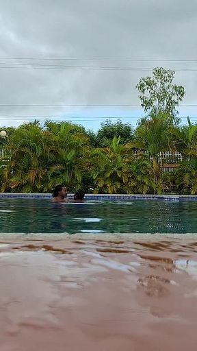 Sperm Floating in the Pool, Hard Sex in the Water, Double Orgasm.