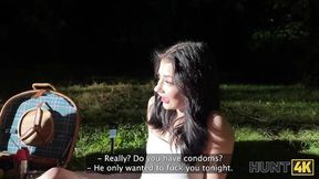 HUNT4K  Hot Czech teen Chloe Heart jumped on a huge hunter�s cock outdoors in front of her BF