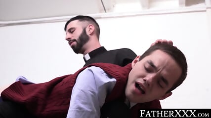 Religious daddy teases twink with a holy dildo before a raw, sinful fucking