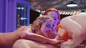 Threesome shemale fucking in resort