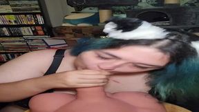 Curvy solo girl plays with big tits and dildo