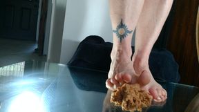 Refried Beans Food Step Barefoot Crushing Giant Womans Feet Ground View POV