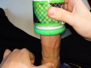 horny teen watching hentai, jerky cock got up, teen put on a condom and cum inside him