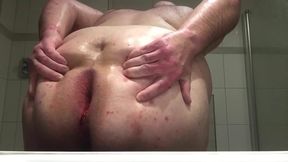 Oiled fat sissy tits and ass