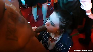 Black guy went to the night club to offer his hard cock to various insatiable babes