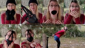 Wooly Glove Mouth Stuffing, Panel Harness Gag, & Sweater Self Bondage for Girl-in-Glasses! Bound Hopping! High Definition MP4 Version