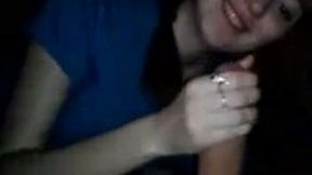 Dark haired pretty though pale chick sucked my own strong cock