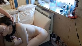 Sissy Slut Takes Cock in Oral Pussy, Cum on Face and After Rough Use Golden Shower