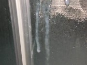 White dick masturbation and cum on wall