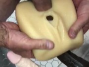 Kendra Lust's stroker toy takes on 3 cocks before getting her pussy covered in cum