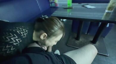 MILF in karaoke booth gets face fucked then ridden to creampie finish