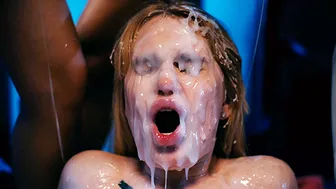 Sata Jones and trans girls gangbang Barbie Rous with anal and bukkake