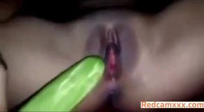 Curvy Chick With Huge Tits Uses Vegetables On Her Wet Pussy