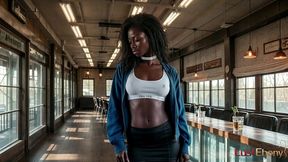 a black woman gave herself in all her holes right in the bar.(ai generated)