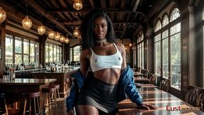 a black woman gave herself in all her holes right in the bar.(ai generated)