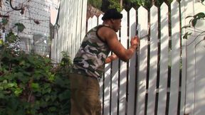 Black muscle hunk breaks in and fucks blonde stud