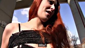 Watch this hot redhead get her tight pussy pounded outside for cash
