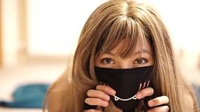 Babe in mask plays with hairy pussy in uncensored Japanese solo video