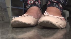 HD Office Candid Closeup White Flats Shoeplay 02